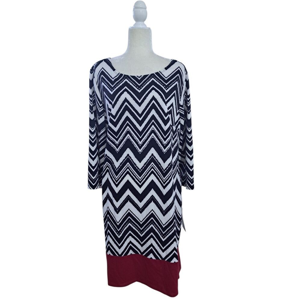 Avenue Women's Black White 3/4 Sleeves Shift Dress Plus Size 18/20